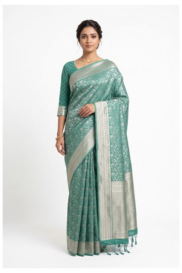 Jade Green South Silk Art And Tissue Silk Wedding Party Wear
