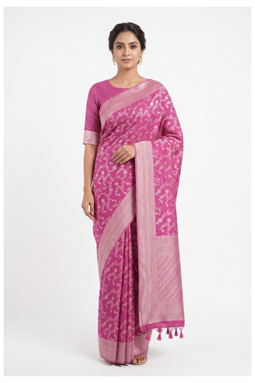 Rani Pink Banarasi Art Silk Wedding Party Wear Saree