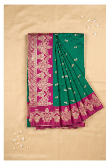 Emerald Green Banarasi Art Silk Wedding Party Wear Saree