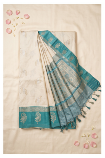 Ivory & Teal Banarasi Art Silk Wedding Saree