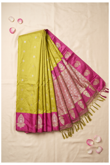 Lime Green Banarasi Art Silk Wedding & Party Wear Saree