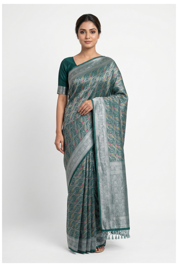 Teal Banarasi Art Silk Wedding Saree