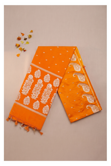 Bright Orange Banarasi Art Silk Wedding Saree