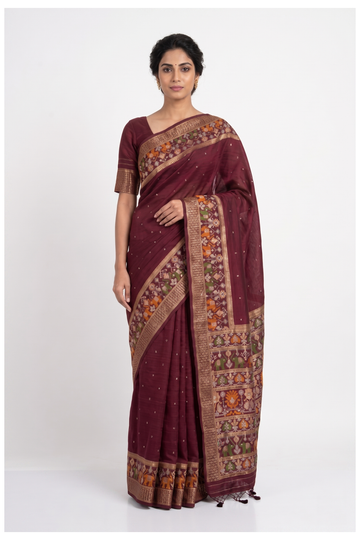 Trending Maroon Banarasi Silk Saree With Weaving