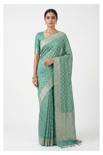 Royal Sea Green Banarasi Silk Saree With Weaving