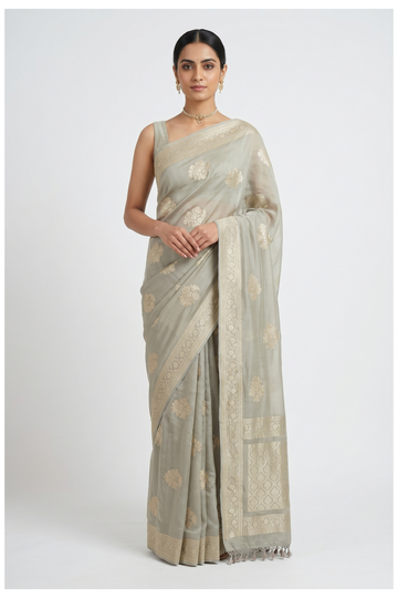 Sage Green Banarasi Silk Saree With Weaving