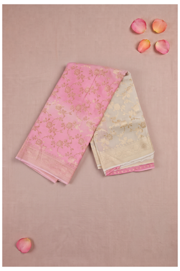 Elegant Pink And Ivory Dual-Tone Banarasi Silk Saree With Golden Zari Jaal