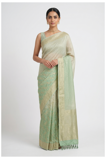 Mint Green Banarasi Silk Saree With Jaal Weaving
