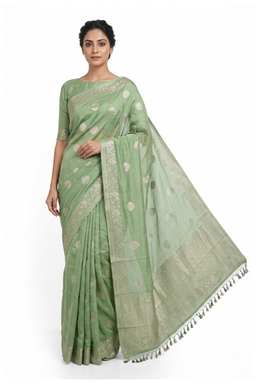 Royal Pistachio Green Banarasi Silk Saree With Weaving