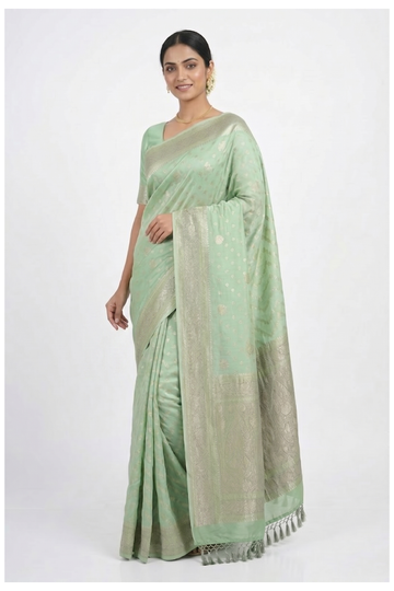 Mint Green Banarasi Silk Saree With Jaal Weaving