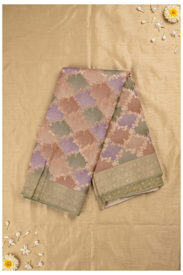 Elegant Multicolor Pastel Banarasi Georgette Saree With Intricate Zari Border