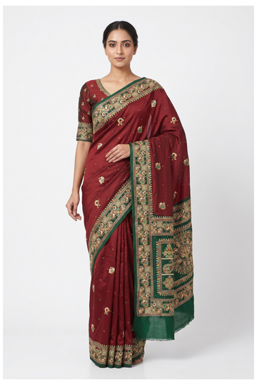 Maroon Gharchola Art Silk Wedding Party Wear Saree