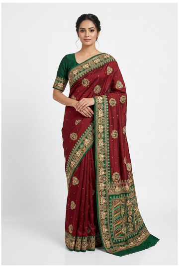 Maroon Banarasi Gharchola Art Silk Wedding Saree
