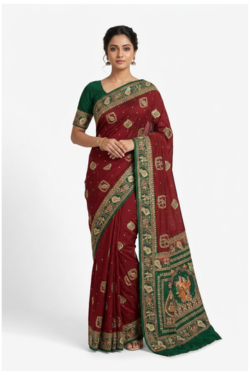 Maroon Banarasi Gharchola Art Silk Wedding Saree