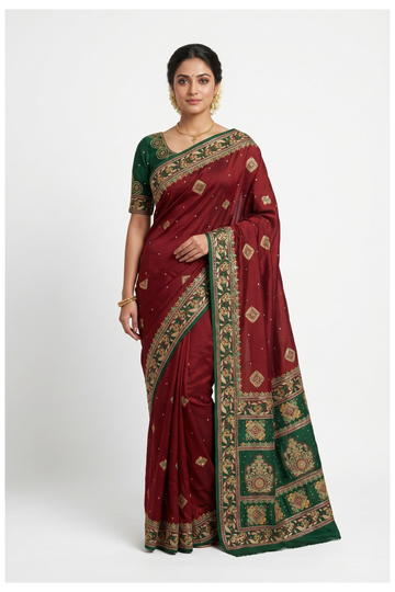 Maroon Gharchola Art Silk Wedding Party Wear Saree