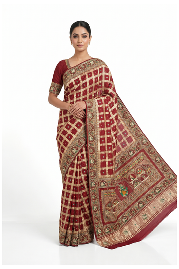 Maroon Gharchola Art Silk Saree For Wedding & Party Wear