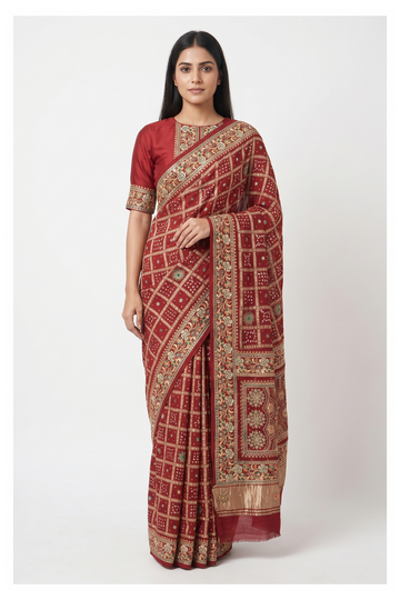 Maroon Gharchola Art Silk Wedding Party Wear Saree