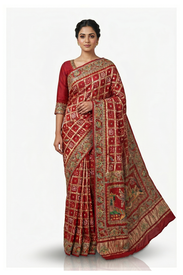Maroon Gharchola Art Silk Wedding Party Wear Saree