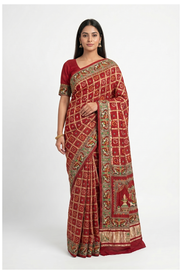 Maroon Gharchola Art Silk Saree For Wedding & Party Wear