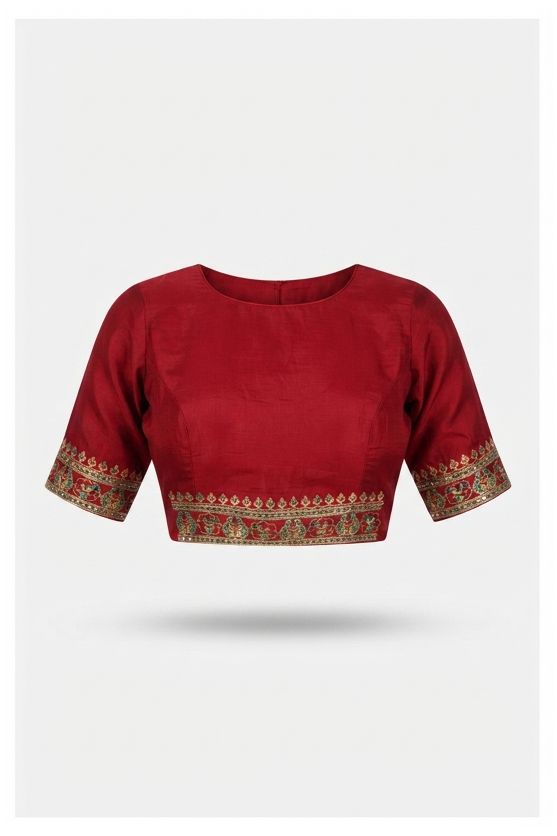 Exquisite Crimson Red Hand-Embroidered Saree With Traditional Peacock Motifs And Zardozi Work