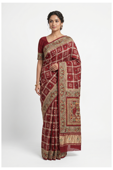 Maroon Gajji Silk Gharchola Wedding Saree