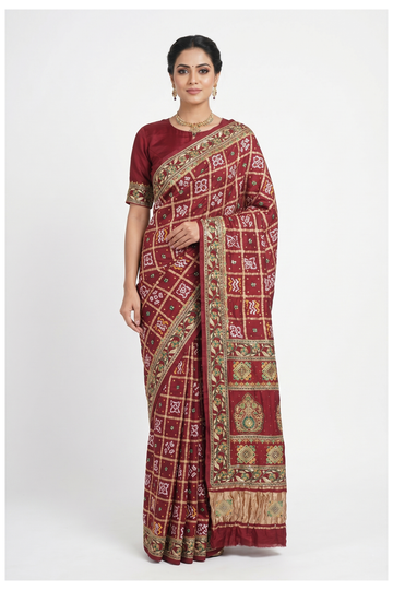 Maroon Gharchola Art Silk Wedding Saree