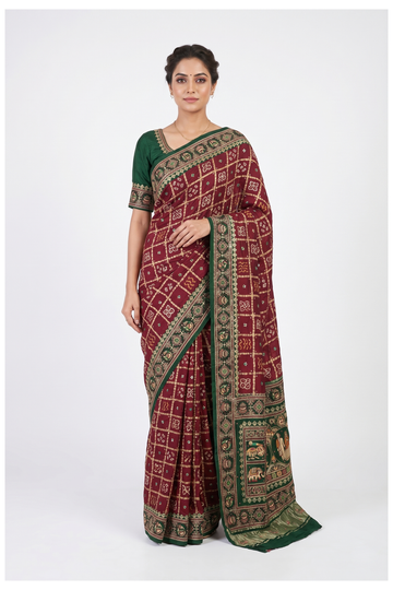 Maroon Gajji Silk Gharchola Wedding Saree