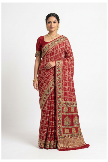 Maroon Gharchola Gajji Silk Wedding Saree