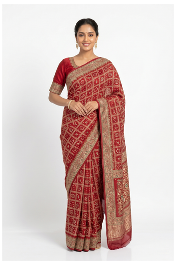 Maroon Gharchola Art Silk Gajji Silk Wedding Saree