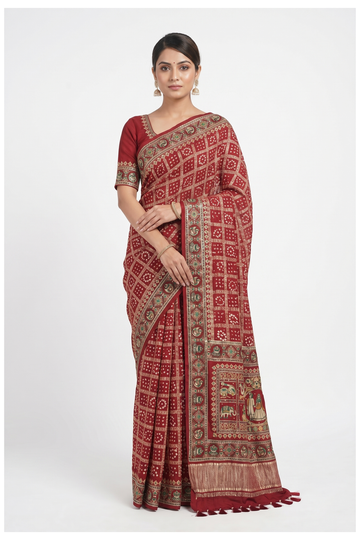 Maroon Gharchola Art Gajji Silk Wedding & Party Wear Saree