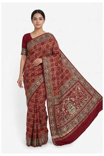 Maroon Gharchola Gajji Silk Wedding Saree