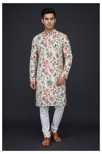 Ivory Floral Printed Kurta
