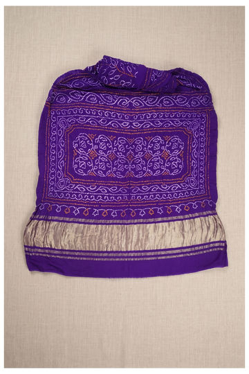 Elegant Purple Georgette Bandhani Saree With Shimmering Metallic Zari Border