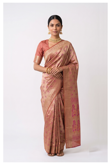 Champagne Gold South Tissue Silk Wedding Wear Saree