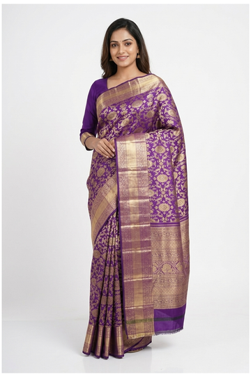 Purple Pure Silk South Silk Wedding & Party Wear Saree