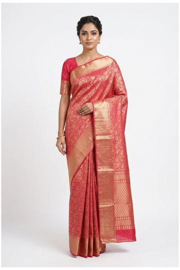 Coral Pure Silk South Silk Wedding Party Wear