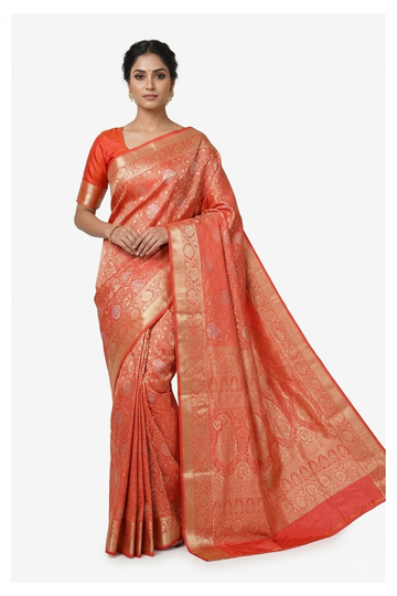 Vermillion Red Pure Silk South Silk Wedding Saree