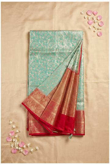 Pale Aqua South Pure Tissue Silk Wedding & Party Wear Saree