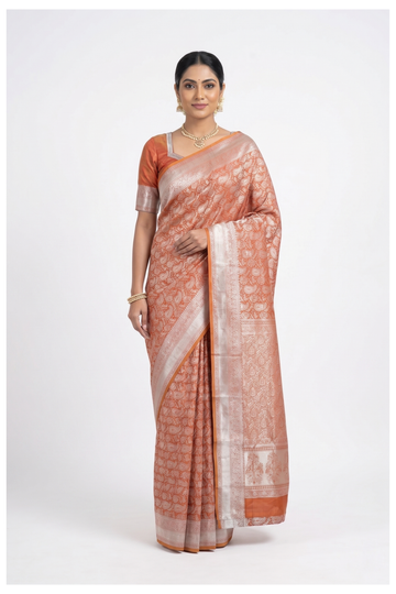 Rust South Pure Silk Saree With Weaving