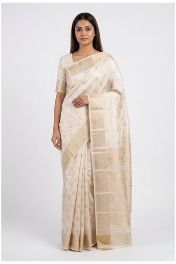 Champagne Pure Silk South Saree For Weddings & Parties
