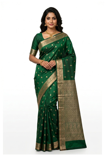 Bottle Green Pure South Silk Saree For Wedding & Party Wear