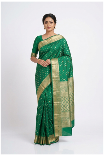 Bottle Green Pure Silk South Wedding Saree