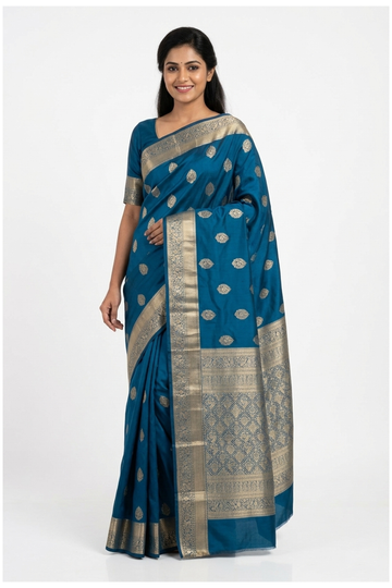 Peacock Blue Pure Silk South Silk Wedding & Party Wear