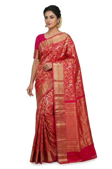 Rani Pink Pure Silk South Indian Wedding & Party Wear Saree