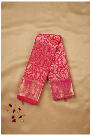 Rani Pink Pure Silk South Saree For Wedding And Party Wear