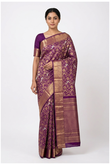 Wine Pure Silk South Saree For Wedding & Party Wear