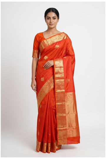 Vermilion Red South Pure Silk Wedding & Party Wear Saree