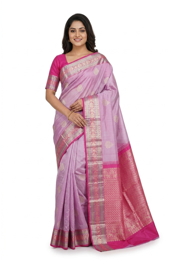 Blush Pink Pure Silk South Saree For Wedding & Party