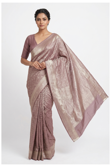Mauve Pure Silk South Saree For Wedding & Party Occasions