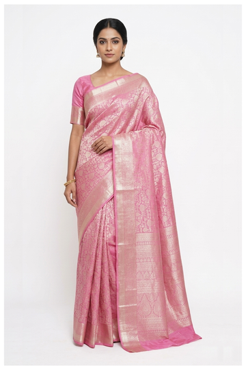 Pink South Silk Saree With Jaal Weaving